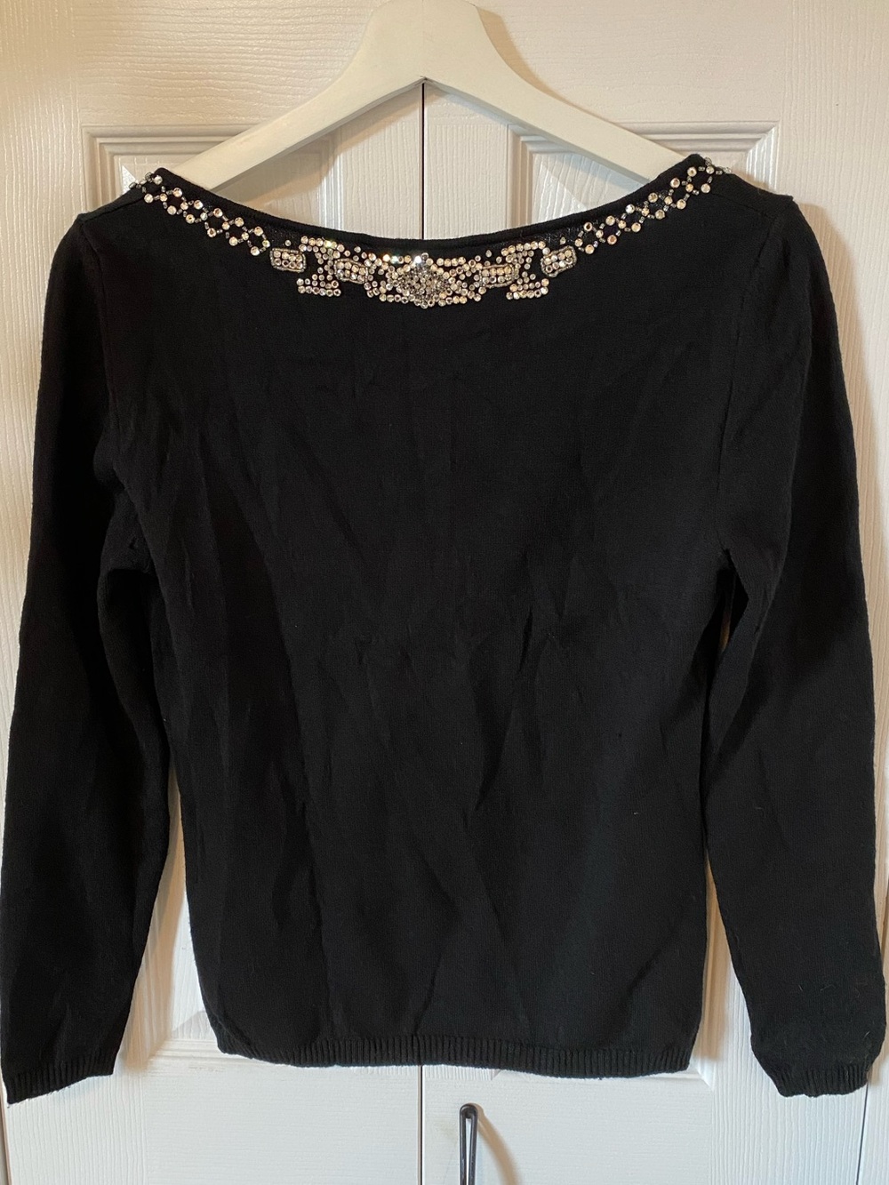 Blumarine Vintage Y2K Hand Sewn Rhinestone Embellished Wool Blend Sweater black